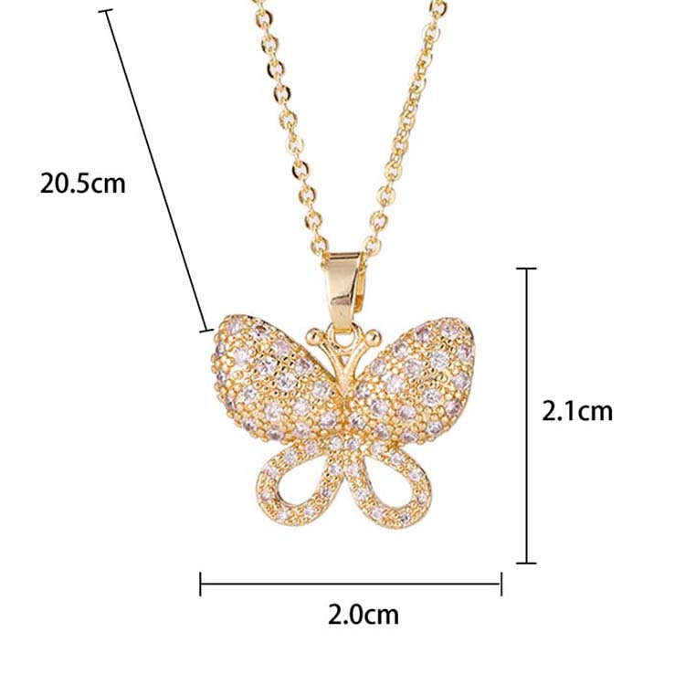 Lady Butterfly Copper Plating Inlay Zircon Pendant Necklace 1 Piece