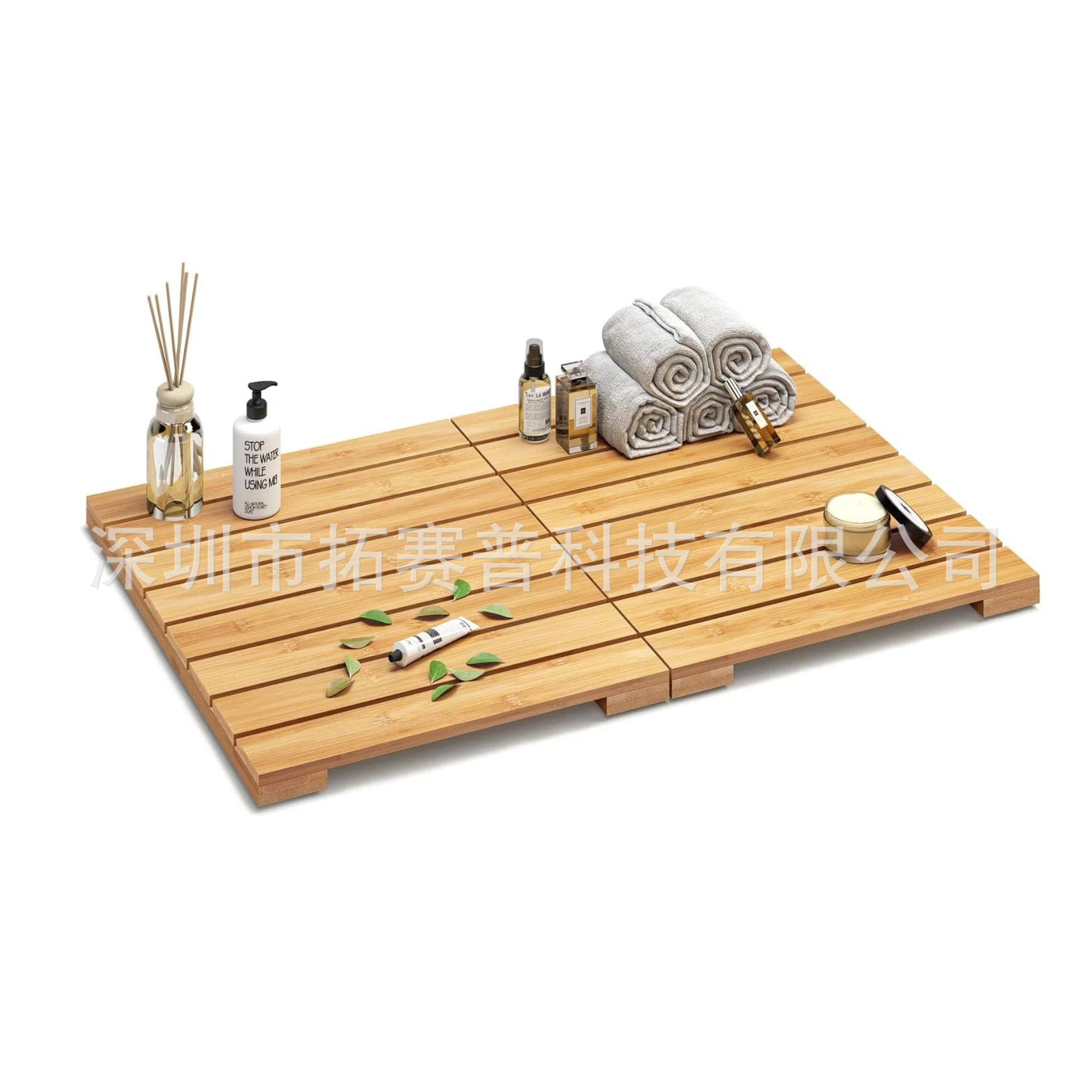 Ventas directas de bambú plegable antideslizante pedal de baño bañera de ducha impermeable antideslizante suelo estera