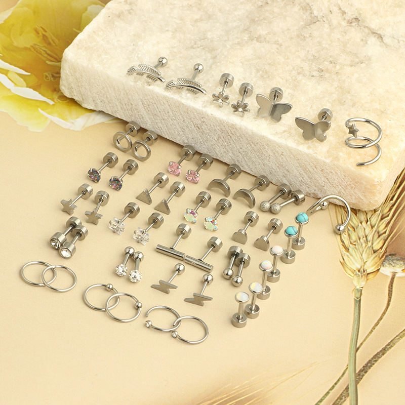 Zircon Flower Stainless Steel Labret Stud Ear Piercing Jewelry Square CZ Lip Stud detail image 7