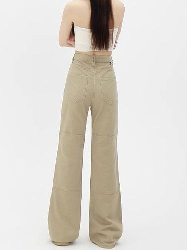 Khaki Workwear Denim Jeans for Women | Autumn New Arrival | High-Waisted, Loose-Fitting, Slimming Design | Casual & Versatile Straight-Leg Long Pants