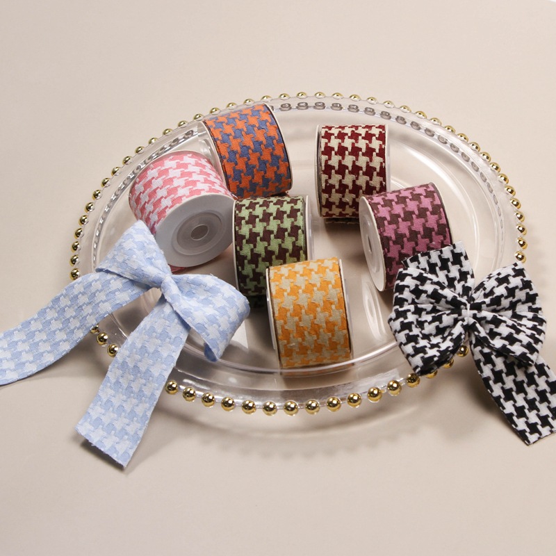 Chidori Pattern Ribbon Fabric Butterfly Knot Hair Clip Hair Accessory Edge Clip DIY Handmade Material Artistic JK Grid Ribbon