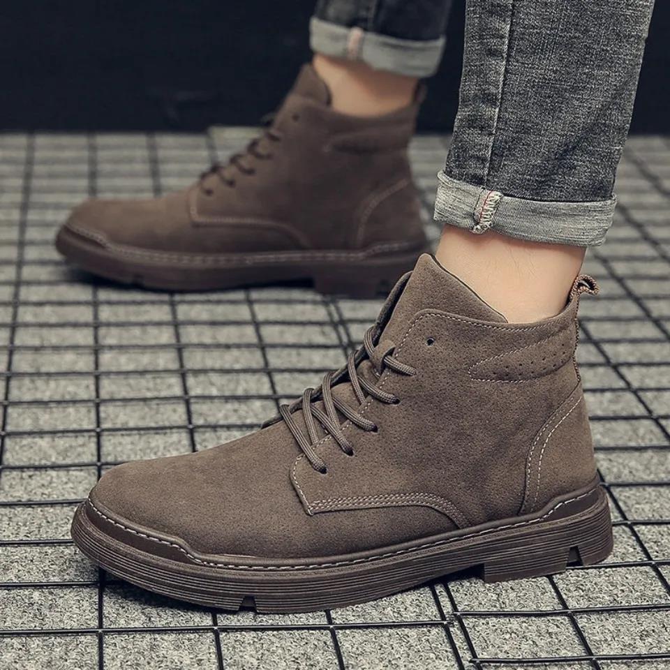 New Men's Casual Shoes Trendy Martin Boots Korean High-Top Men's Shoes Retro Outdoor Work Boots Men's Boots Foreign Trade Short Boots