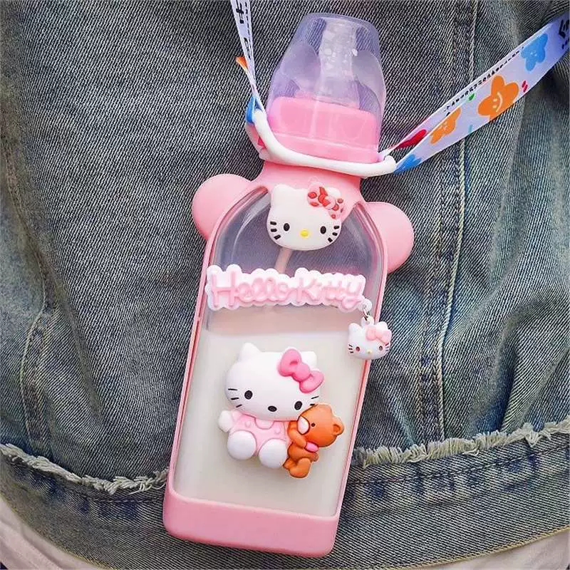 Cute feeding bottle for friend with glass for students, handheld straw, pacifier