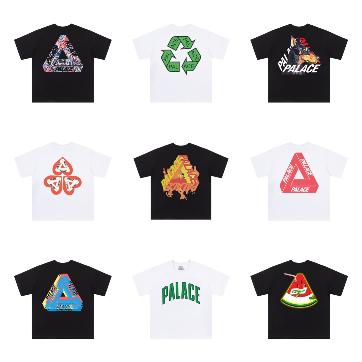 25S跨境潮牌PALACE杜宾犬狗头三角印花男女款宽松圆领短袖T恤现货
