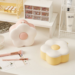 多功能花朵化妝鏡收納盒桌面大容量帶鏡子防塵儲物盒梳妝檯首飾盒