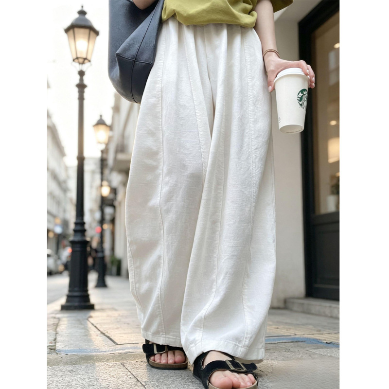 Off-White Lazy Style Cotton and Linen Wide-Leg Pants for Women, Summer 2026 New Style, Loose Fit, Slimming, Drapey Straight Casual Pants Off-White Lazy Style Cotton and Linen Wide-Leg Pants for Women, Summer 2026 New Style, Loose Fit, Slimming, Drapey Straight Casual Pants