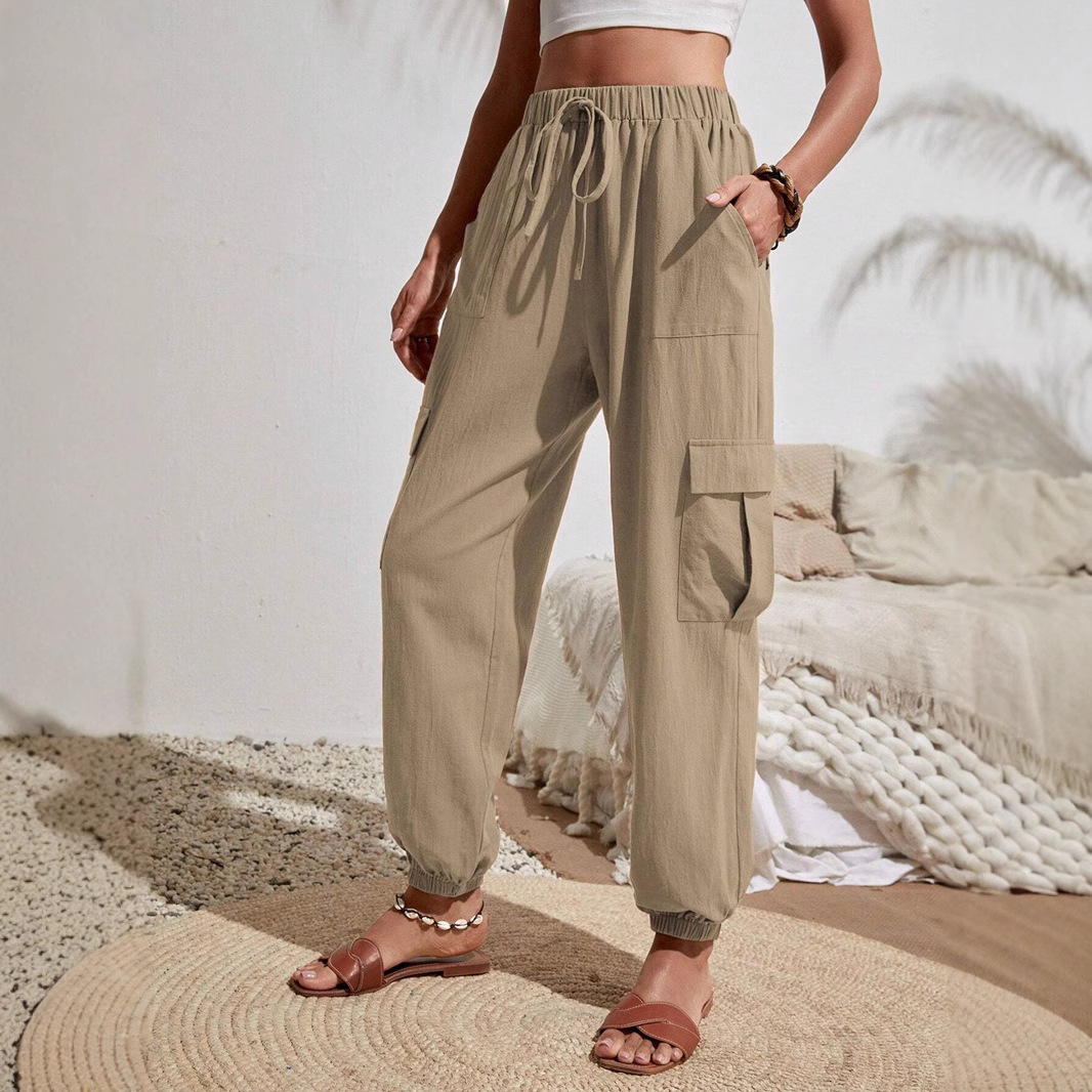 Pantalones de Mujer para Trabajo Casual, Color Sólido Versátil, con Bolsillos, Primavera-Verano 2025, Ropa de Mujer Europea y Americana, Amazon, Tiktok, Temu image 3