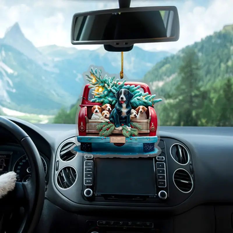 Nuevo automóvil de Navidad transfronterizo perro decoración de árbol de Navidad colgante acrílico plano decoración de regalos de Navidad