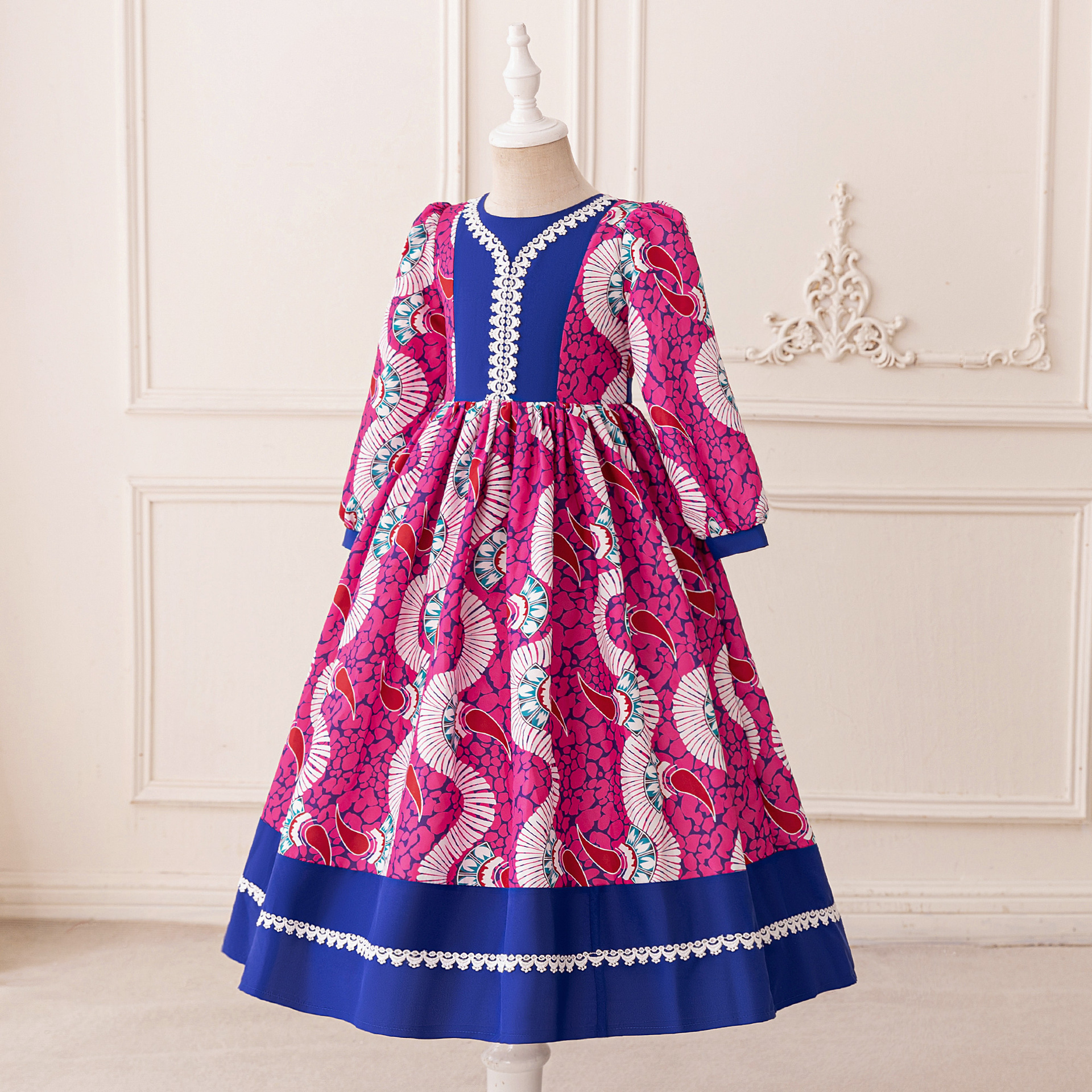 2026 nuevo comercio exterior europeo y americano ropa infantil vestido de noche retro impresión arco vestido vestido vestido vestido de princesa vestido infantil