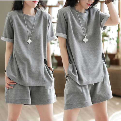 774# Loose and Retro Short-Sleeve T-Shirt Women's Summer Fashion Outfit Two-Piece Set