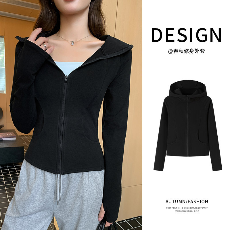 H540 Hooded Sweatshirt Jacket for Women Spring and Autum New Slim Waist Yoga Sports Short Top Zipper Cardigan H540 Hooded Sweatshirt Jacket for Women Spring and Autum New Slim Waist Yoga Sports Short Top Zipper Cardigan