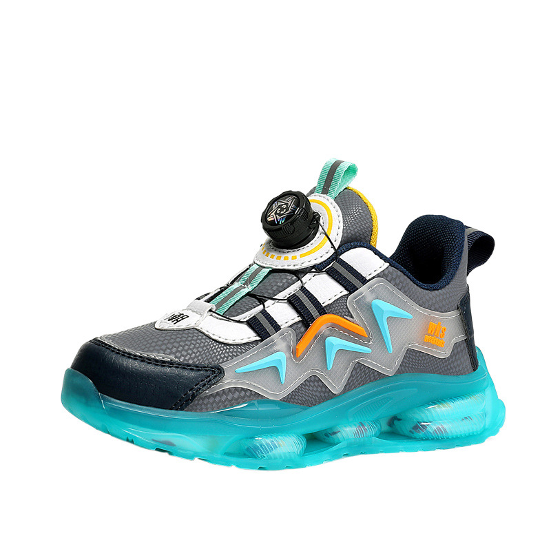 7288 Zapatos deportivos impermeables para niños de cuero mediano y grande para niños para hombres 2025 nuevo estilo botón giratorio tendencia carrera casual