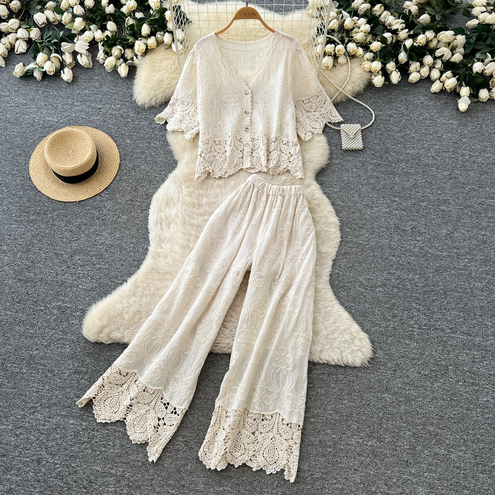 Ensemble blouse en dentelle et short style français été_voghion.com