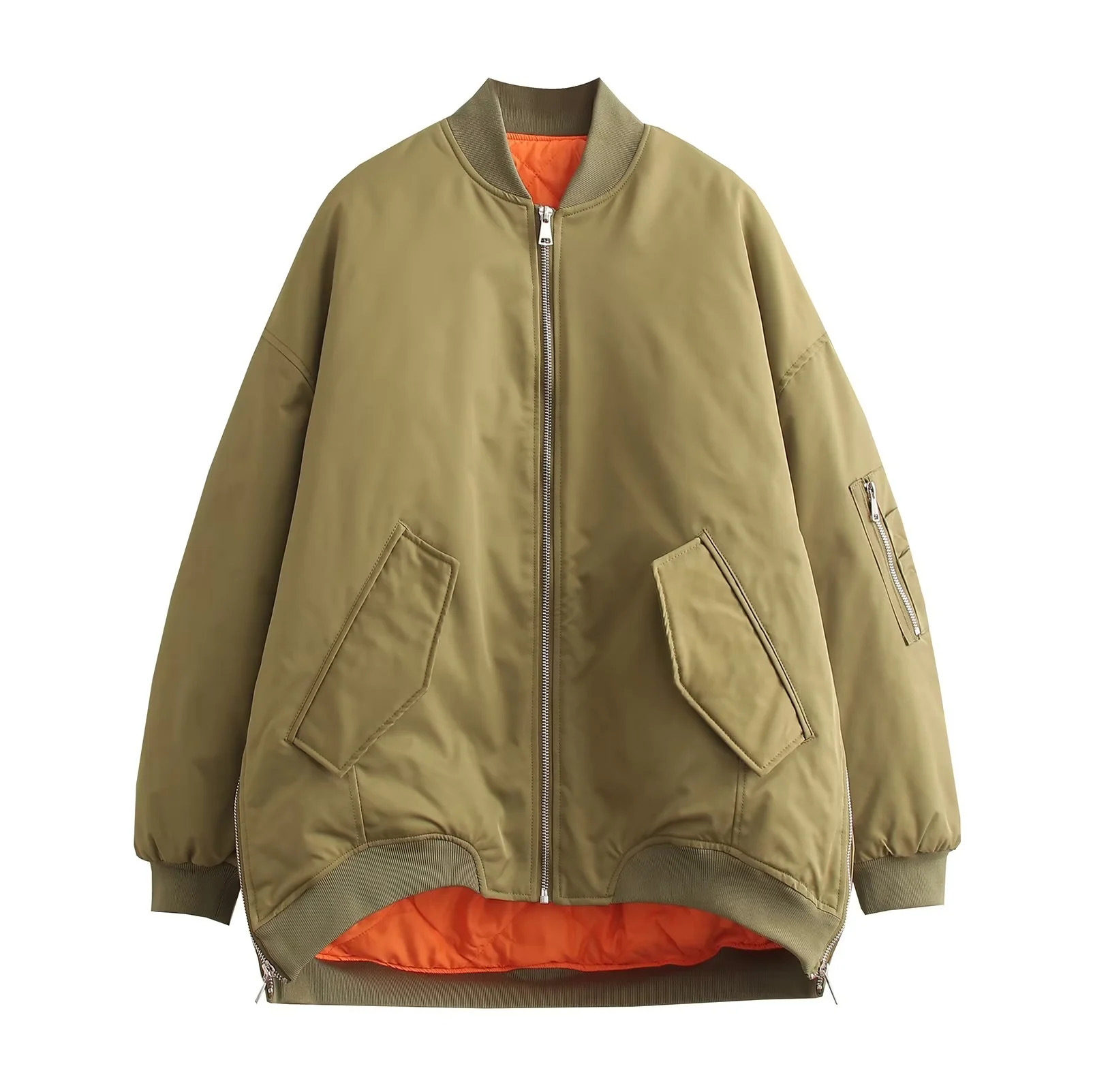 Vêtements pour femmes manteau ample en coton à fermeture éclair pour femme_voghion.com