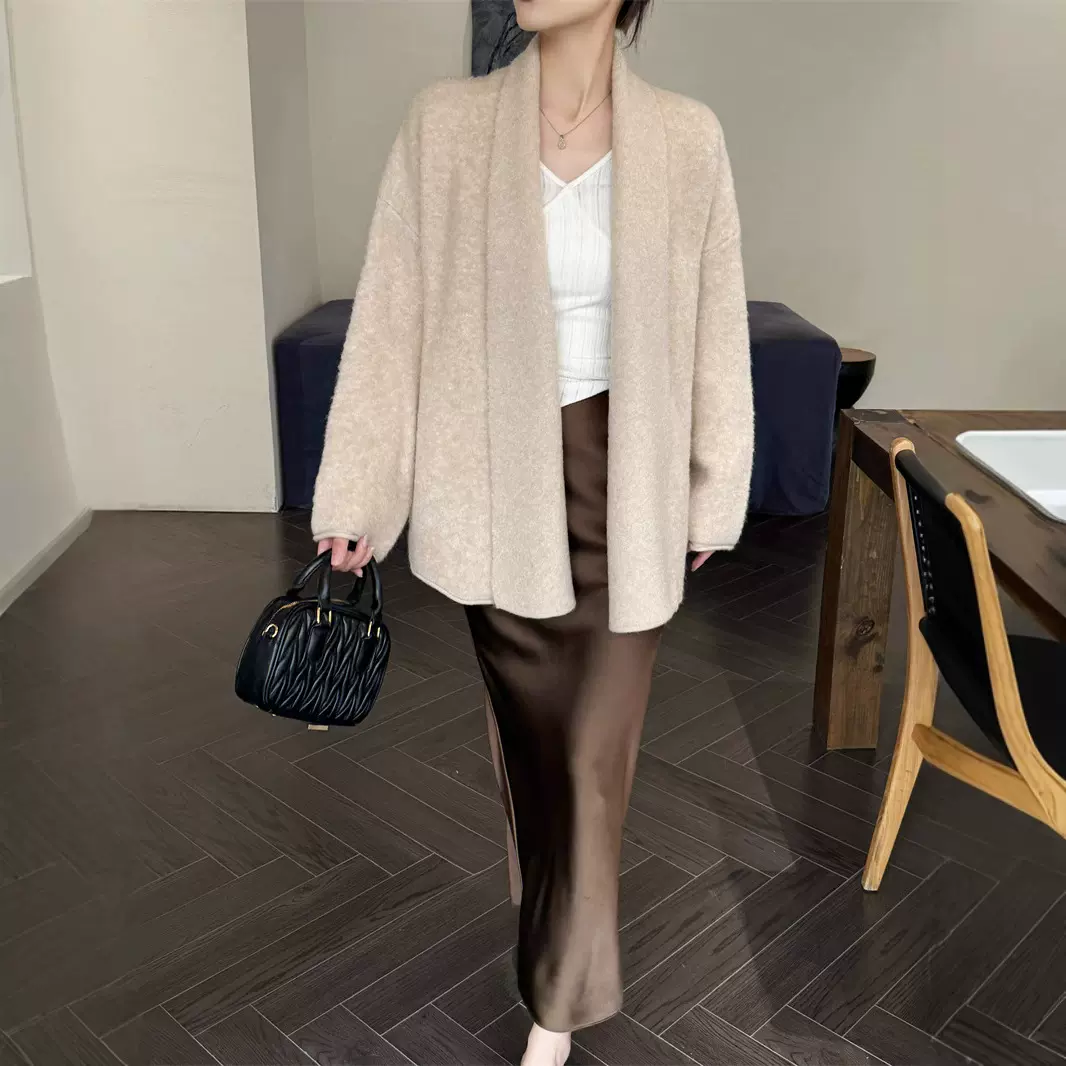【实拍】羊毛圈圈纱毛衣外套慵懒宽松加厚针织开衫高级感翻领大衣