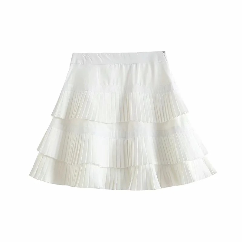 fashion white layer ruched short skirt NSAC63128