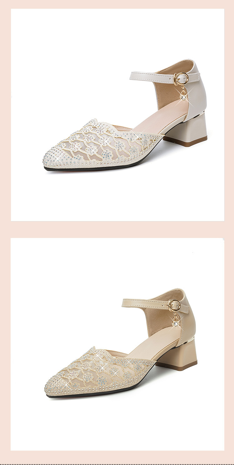 Sandal nữ da thật mũi nhọn cut-out gót dày — đen chi tiết 22