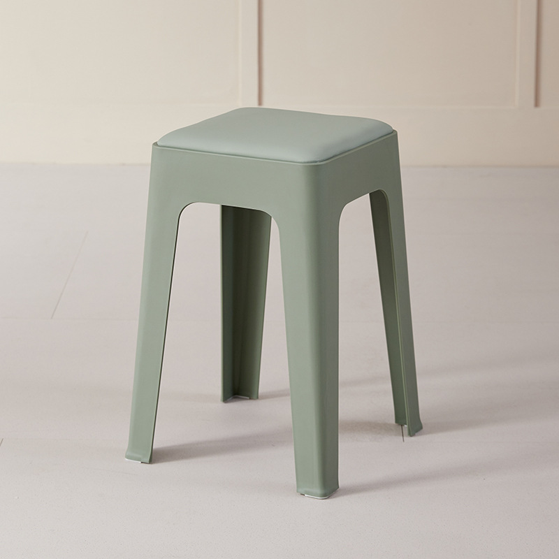 Taburetes cuadrados simples, taburetes casuales, sala de estar, comedor, paquetes blandos, taburetes altos apilables, cómodos taburetes de plástico para sentarse