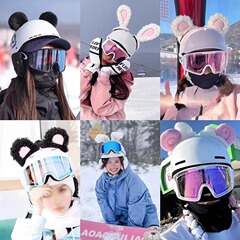 スキーのヘルメットの装飾の漫画のぬいぐるみのウサギの耳の装飾はオートバイの機関車の電気自動車のヘルメットの装飾の部品を貼ります。