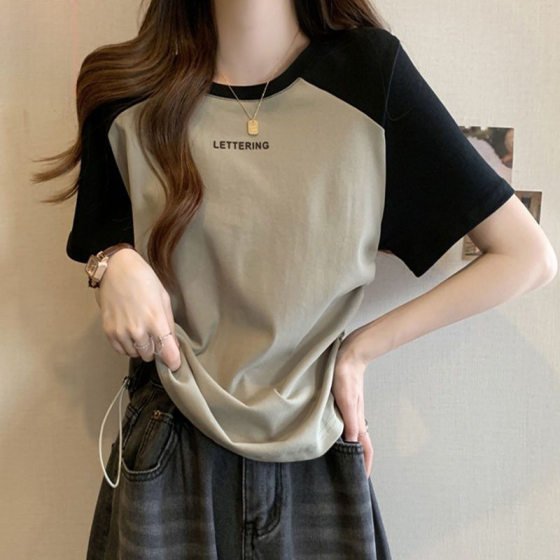 Drawstring Short-sleeved T-shirt Women's Summer New Loose Slimming plus size Design Sense Niche Pure Desire Short Top for Women
