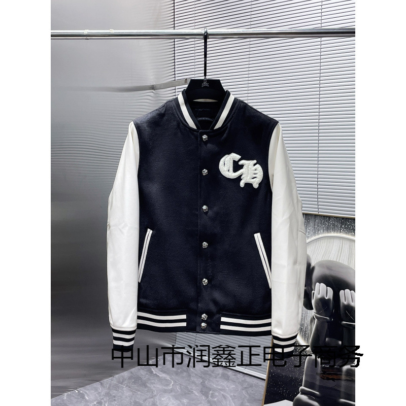 23SS Spring and Summer New Chrome Hearts Fur Leather Sleeve Stitching Baseball Embroidered Cotton-padded jacket Unisex 23SS Spring and Summer New Chrome Hearts Fur Leather Sleeve Stitching Baseball Embroidered Cotton-padded jacket Unisex