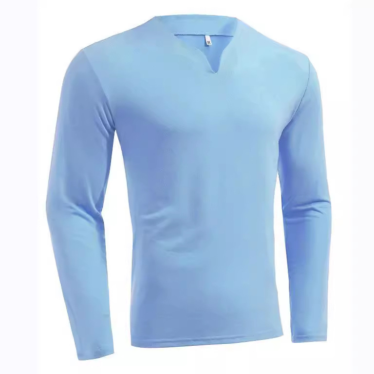 2026 Amazon Foreign Trade New Hot-Selling Fitness Plus-Size Sports T-Shirt Men's Elastic Comfortable Long-Sleeve Autumn V-Neck