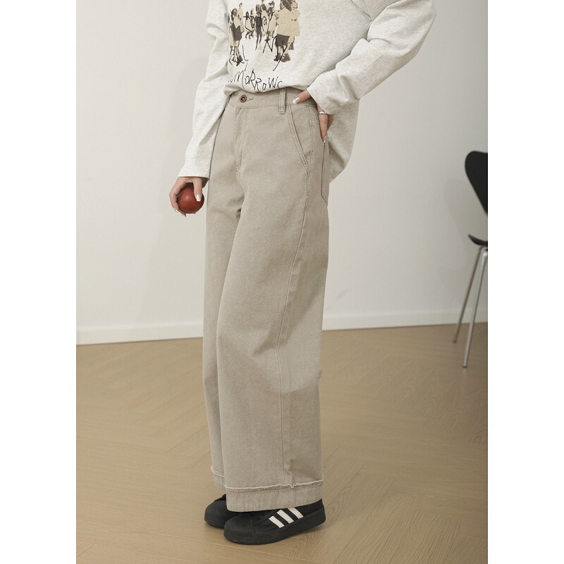 Casual Cropped Straight-Leg Pants 2025 Autumn New American Retro Denim with Raw Hem Jeans for Women