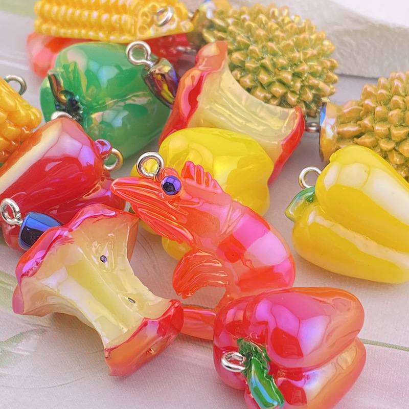 55g Weight Pendant Jewelry Making Type 31*20mm, 32*24mm Jewelry Making Size DIY Jewelry Accessories Classification 10 PCS/Package Quantity Resin Material Durian, Corn, Shrimp Pattern All Seasons Season Cute Style 10 PCS/Package 31*20mm 32*24mm Resin Durian Corn Shrimp Pendant 8