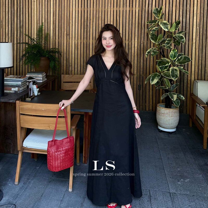 【Ls New Brand】Black Label Minimalist Big Brand Summer New Minimalist Fashion V-Neck Slimming Dress 30636 # 【Ls New Brand】Black Label Minimalist Big Brand Summer New Minimalist Fashion V-Neck Slimming Dress 30636 #