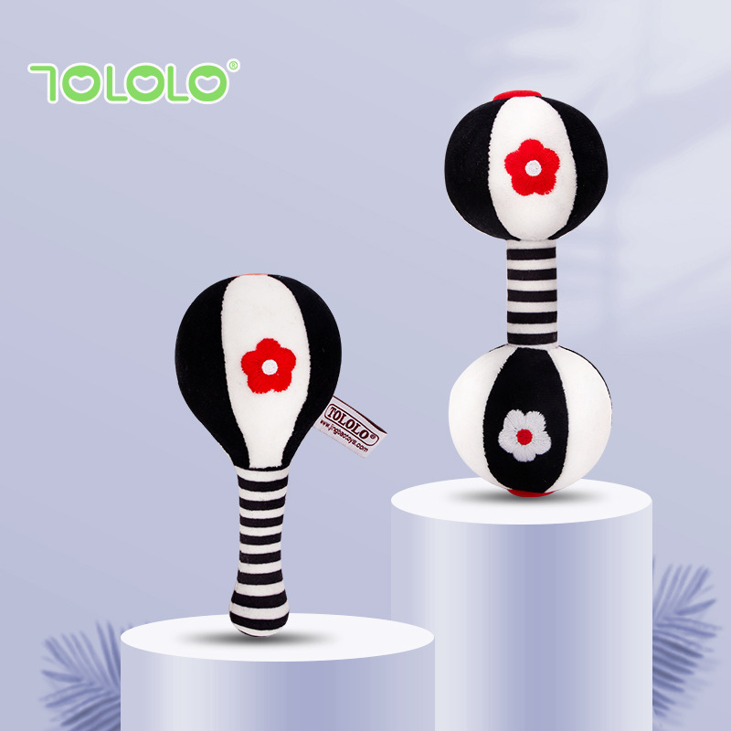 TOLOLO Baby Vision Training Early Education Toy for 0-Month Newborns, Tracking Black and White Sand Hammer Rattles for Babies