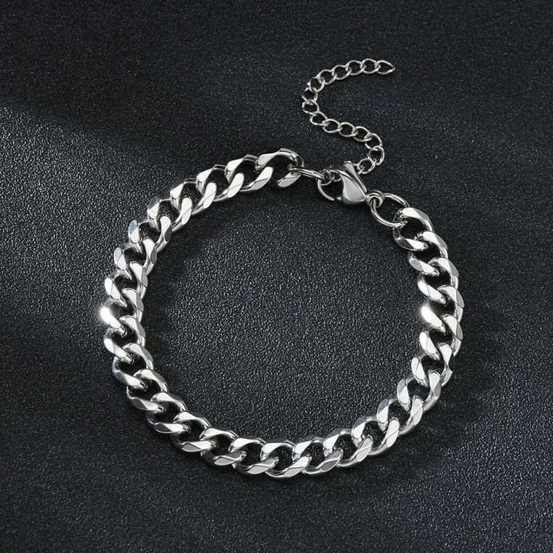 Six sided bracelet titanium steel bracelet personality Cuban chain ins trend hip hop bracelet_voghion.com