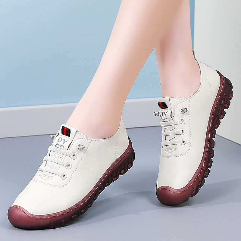 跨境爆款手工缝线女鞋百搭平底单鞋懒人一脚蹬牛筋软底妈妈鞋