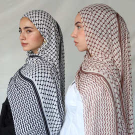 中东热销新款珍珠雪纺印花女士头巾夏天薄款透气长巾厂家直销现货