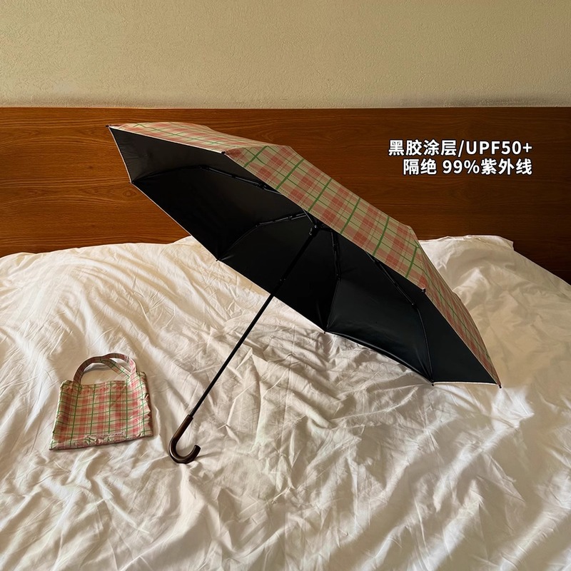 ins レトロカーブフック日傘女性用晴雨兼用日よけ日焼け止め UV 保護高価値折りたたみ傘|undefined
