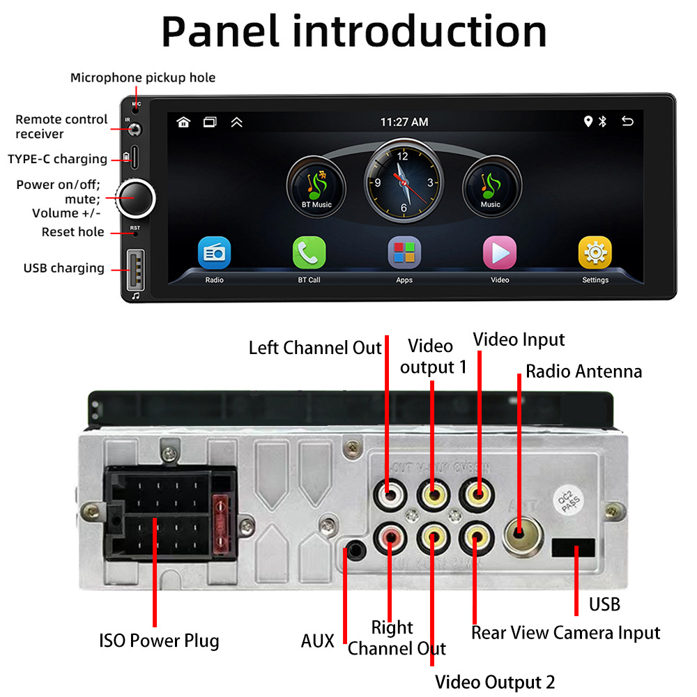 6.86 inch single ingot apple wireless CarPlay car MP5 player IPS screen car FM radio 12V