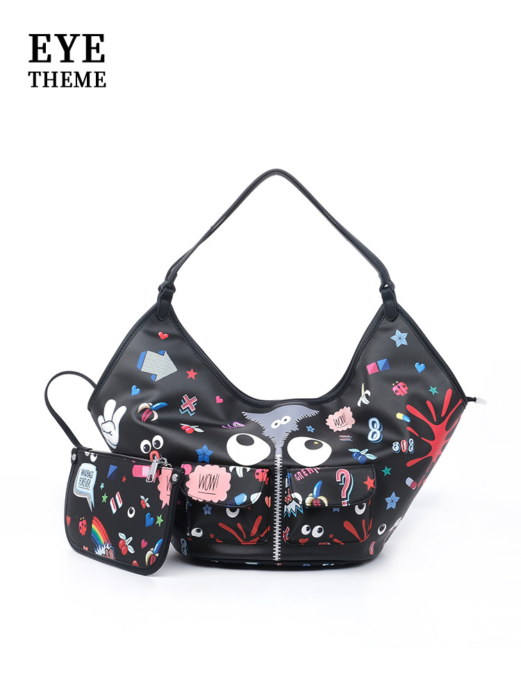 Casual damas impresión portátil bolsas de brazo de la moda de la calle para jugar con cremallera PU graffiti bolsa de almacenamiento 2697 #