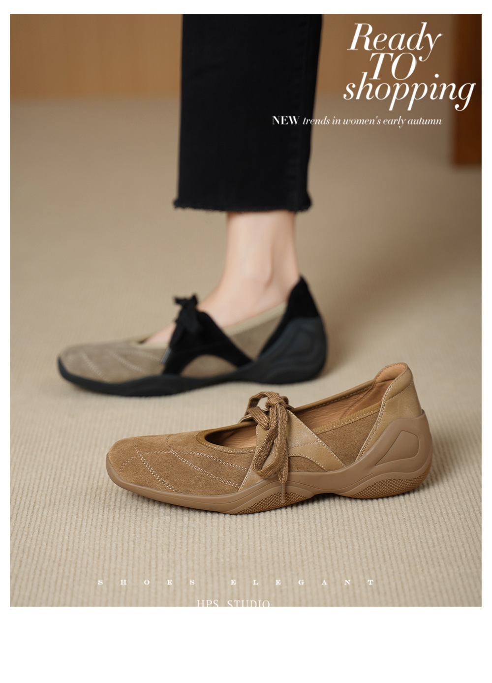 Giày sneaker nữ đế dày miệng thấp dây buộc phối màu da lộn — màu mơ chi tiết 1