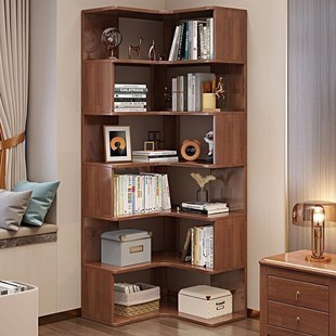 Solid Wood Corner Cabinet Modern Simple Storage Cabinet Corner Bookcase Multi-layer Storage Rack Living Room Bedroom Corner Bookshelf