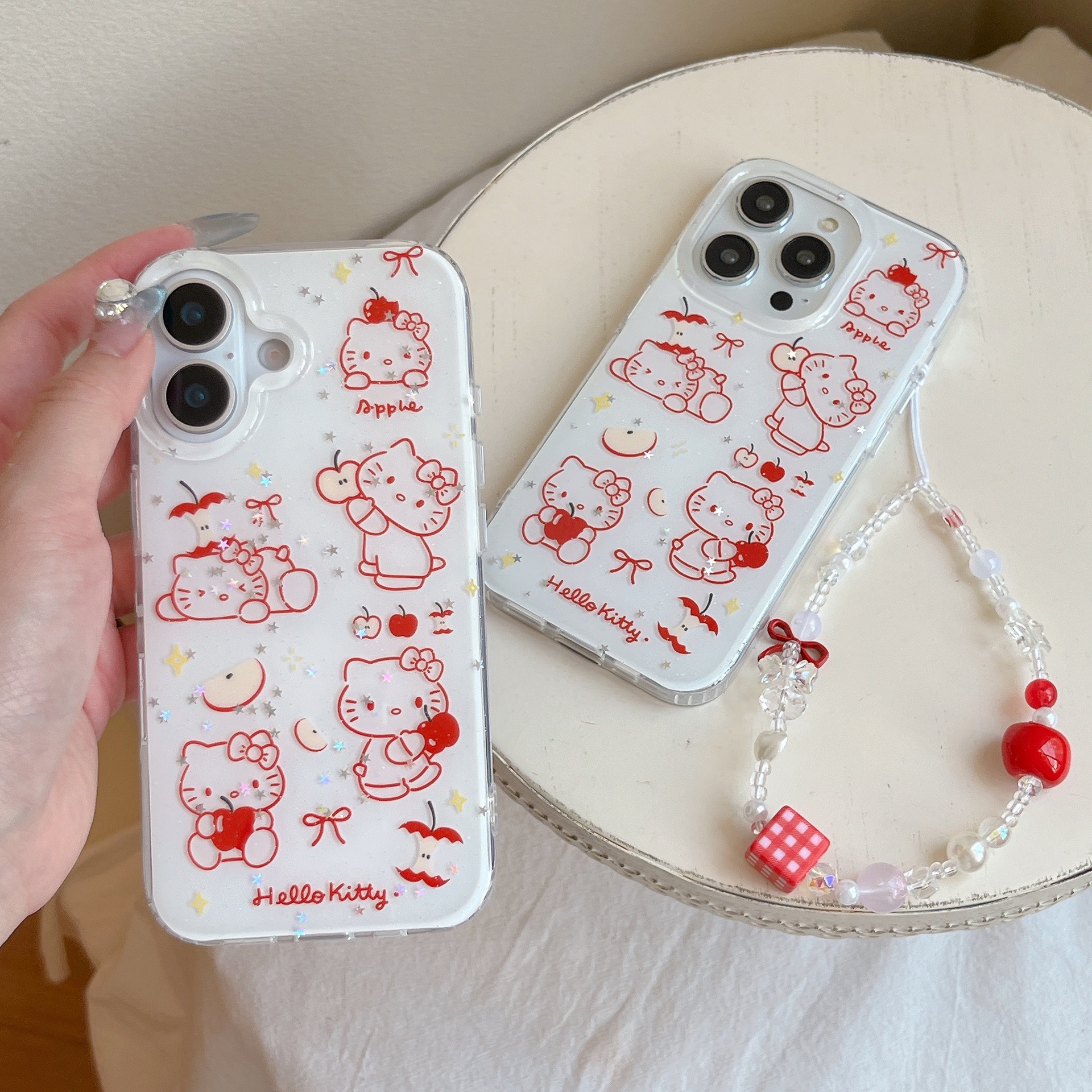 Líneas simples y lindas Apple KT para Apple 15/16 funda para teléfono móvil 14ProMax cadena 16Pro chica 13