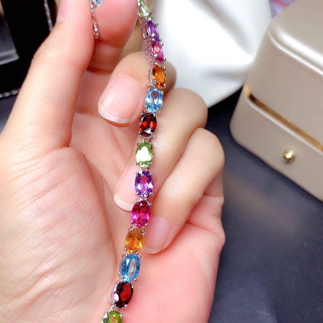 Colorful Gemstone Bracelet Caibao Bracelet Minority Design Full Diamond Egg Shaped Hand Jewelry display picture 1