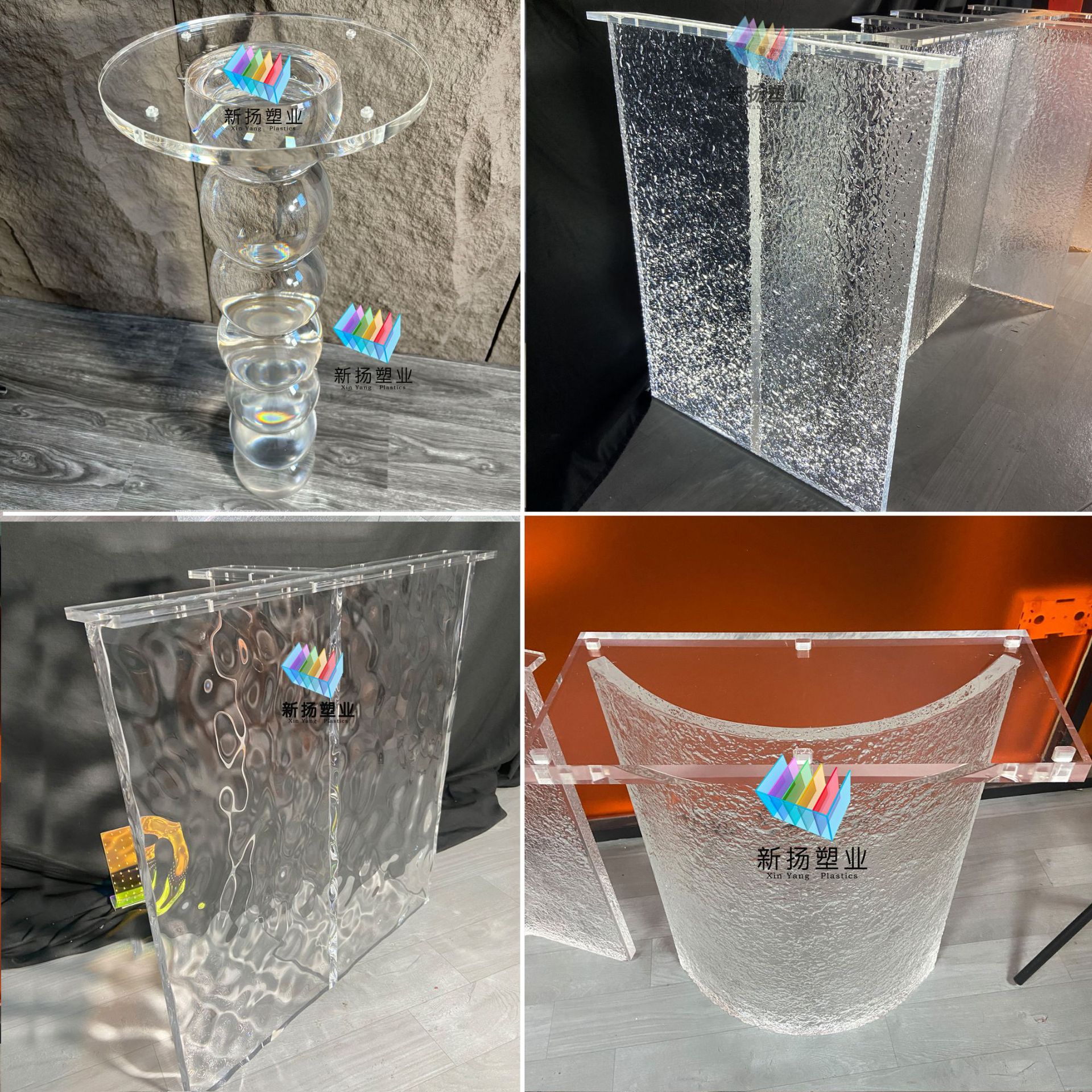 透明亚克力水波纹悬浮桌腿桌脚石头冰裂冰川圆棒葫芦弧形竹节滑轮