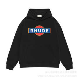 长期有潮牌高街Rhude时尚休闲连帽卫衣男女情侣街头红圆蓝方印花