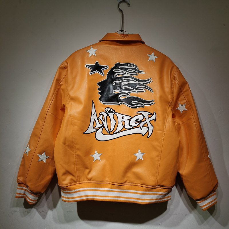 Hell Star Jacket Avirex 共同50周年記念限定版レトロトレンドジャケット バイク刺繍レザージャケット|undefined