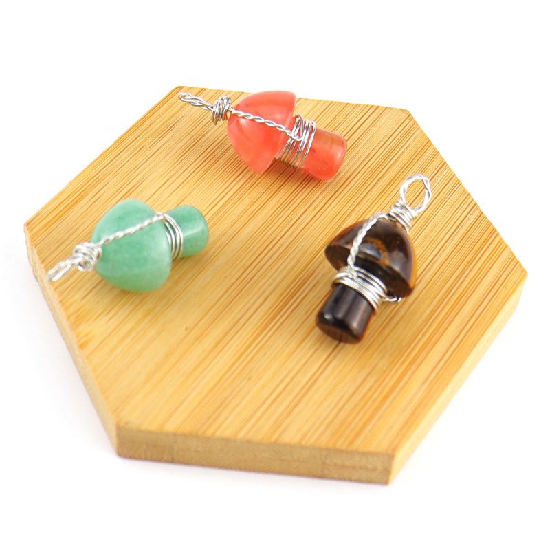 Retro Mushroom natural stone Copper Handmade Pendant Necklace 1 Piece