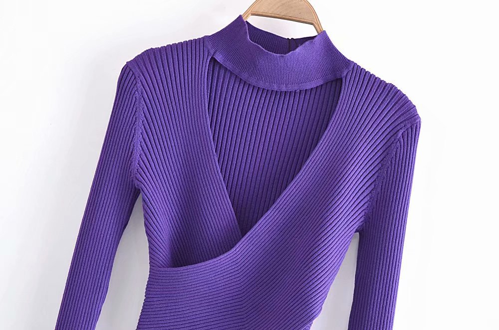 Hollow Knit Long Sleeve Slim Sweater NSLQS101333