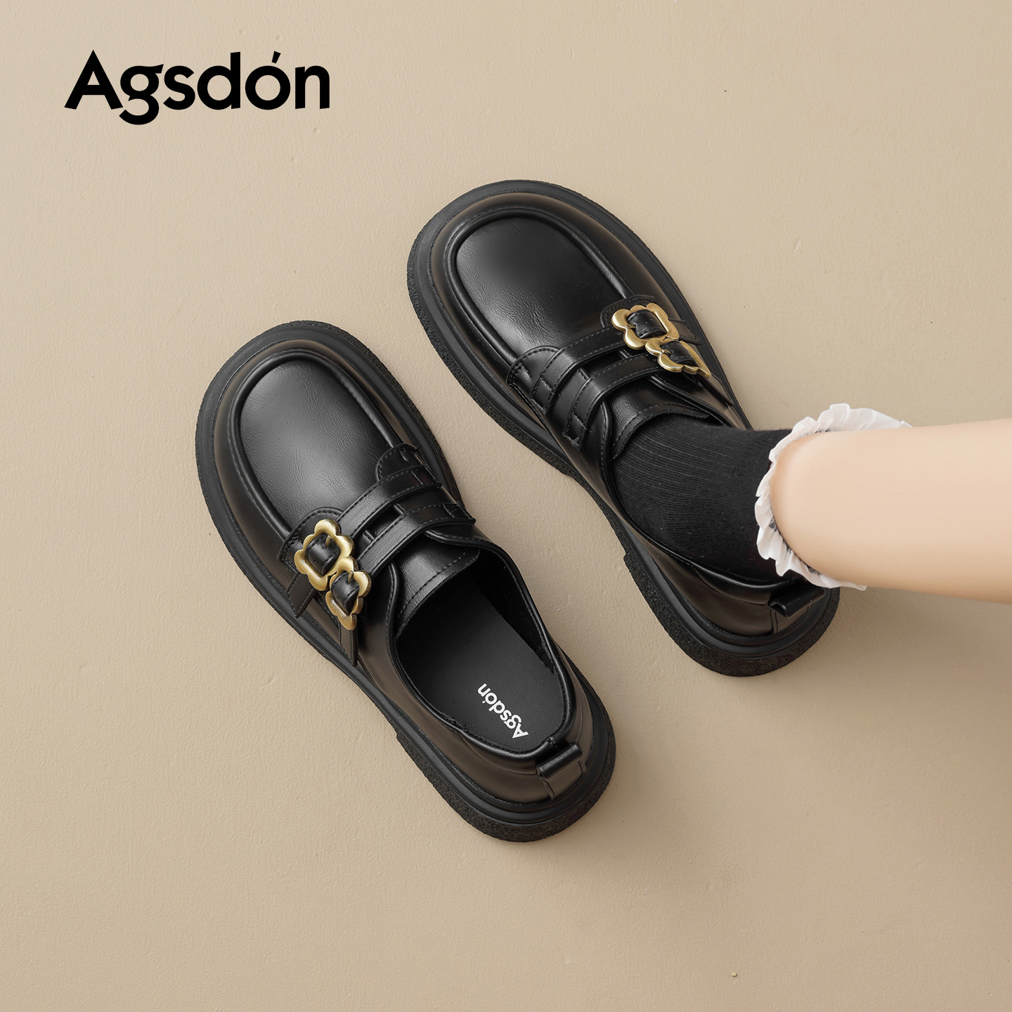 Augusto Lion Black Lefour zapatos para mujeres 2025 nuevo otoño suela suave no se cansa de los pies un pedazo de zapatos de cuero estilo británico