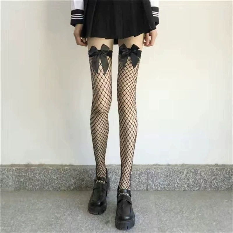 Ultra thin high boots, white tights, black colored lace socks