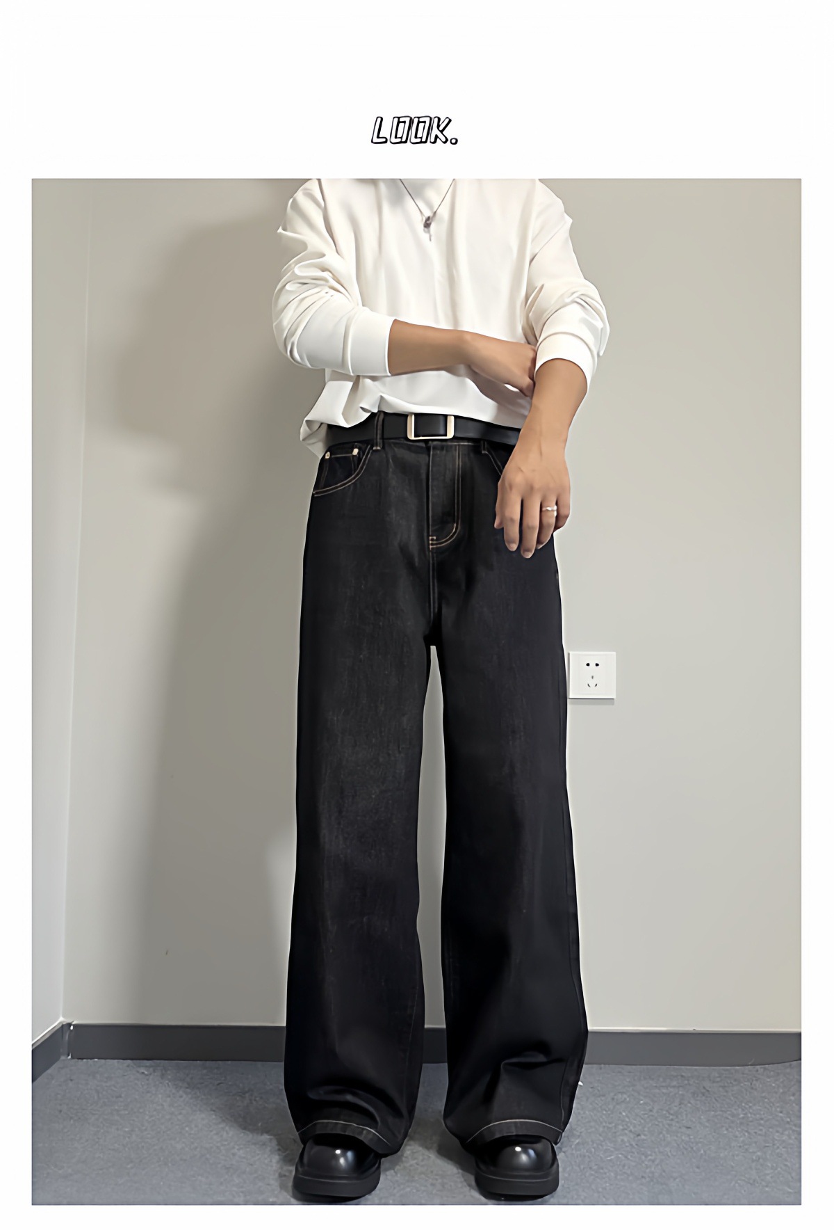 Men's Raw Color Denim Jeans 2026 Spring/Autumn American Style Loose Straight Leg A-Line Wide Leg Pants Trendy mid Waist Long Non-Stretch_mkmklike.com
