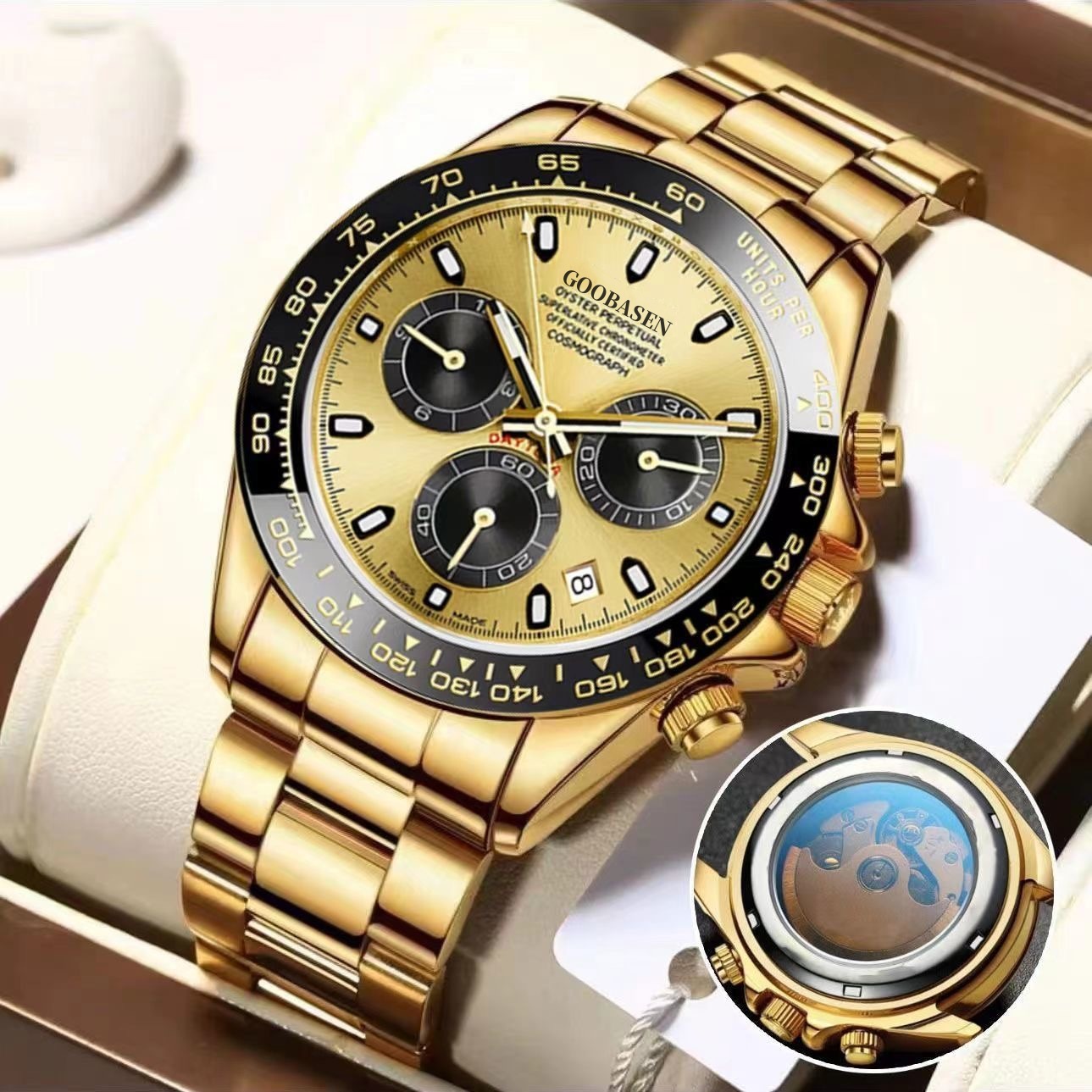 Coberson Gold Daytona Imitation Mechanical Watch Men's Watch Calendar Quartz Watch Live Broadcast Foreign Trade Hot Model Dropshipping