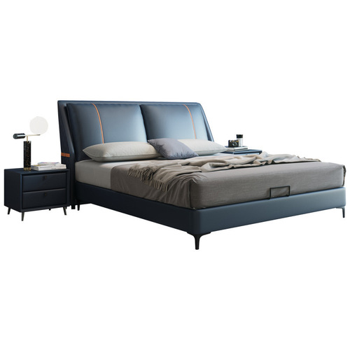 Italian minimalist leather bed modern simple soft bag 1.5 meters 1.8 meters light luxury bed solid wood double bed master bedroom wedding bed